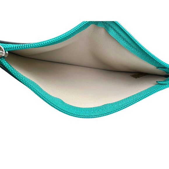 Karl Lagerfeld Paris Patent Leather Wristlet Clutch Bag Turquoise 8.75" x 6.5" - Picture 4 of 6